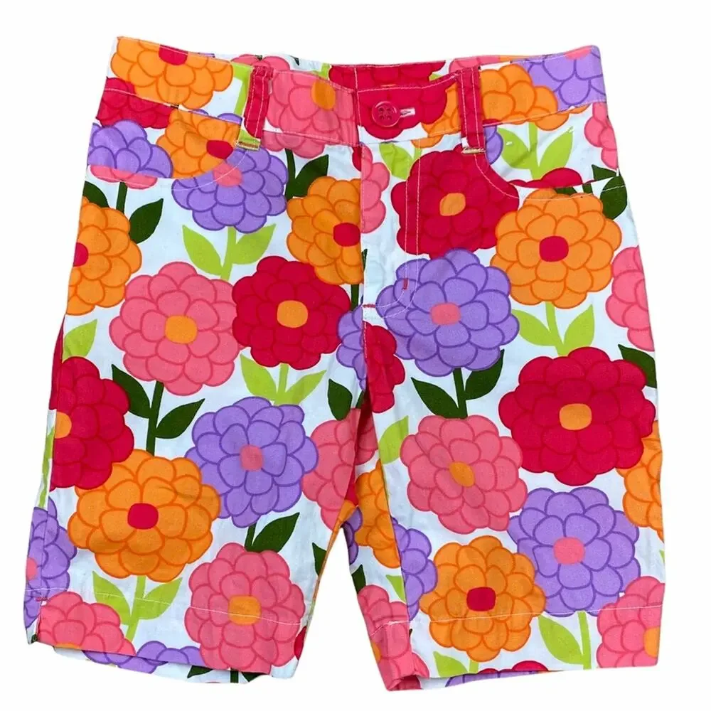 Gymboree Floral Bermuda Shorts Sz 5 Adjustable Waist Pink Purple Orange Green